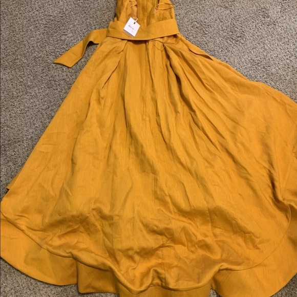 C/Meo Collective Mustard Yellow Confirmative Halter Dress Belted Hi Low Midi S - Picture 7 of 11